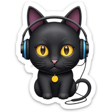 Black cat with Earphone sticker