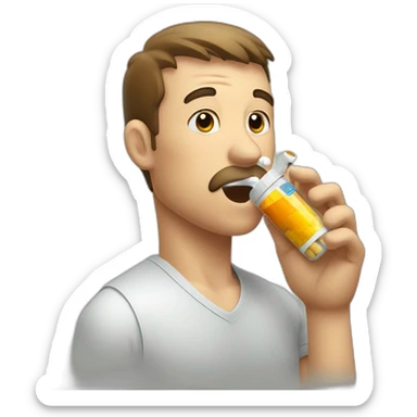 a man inhales vitamins through a device similar to a cigarette sticker