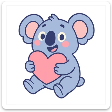 cartoon koala holding a heart in pastel toon style sticker