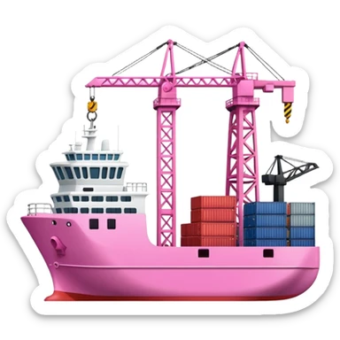 compact harbor or seaport with ship, dock, and port crane, only pink shades, glossy, soft edges, subtle depth, Apple iOS emoji style sticker