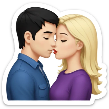 couple kissing black hair man blonde woman sticker