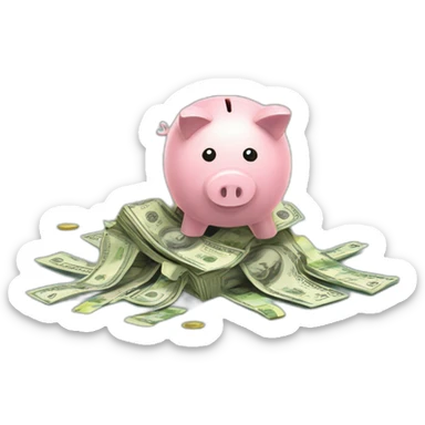 Piggy bank overflowing from being full of dollar bills sticker