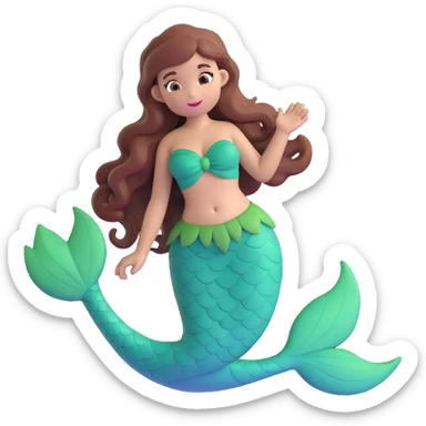 mermaid emoji with chestnut brown hair and a forest green tail, expressive and cute sticker