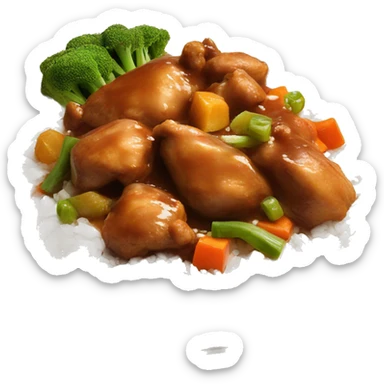chicken chunks in brown sauce over rice with veggies sticker