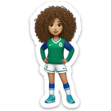 girl curly hair and a Algeria jersey blue and jogging blue, Nike blazer blue and swoosh blue sticker