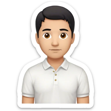 Latino male, black hair, about 45 years old, light brown, wearing a white polo shirt. sticker