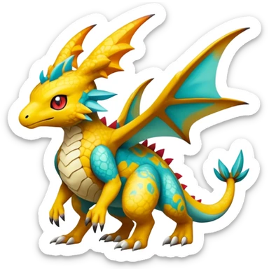 cool exotic fantasy-creature-Fakémon-Pokémon, full body, with markings sticker