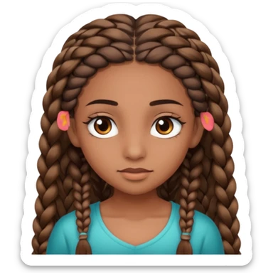 girl with thin braids long hair and brown eyes, brown skin, eyelashes, siren eyes sticker
