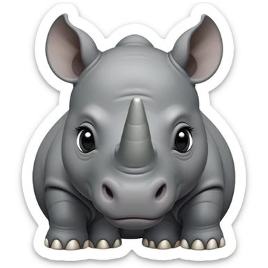 cinematic-noble-baby rhinoceros-portrait-emoji,slate grey hide -poised-and-regal,-with-a-massive,-powerful-build-and-a-thick,-deep-set-soulful-piercing-eyes,-simplified-yet-sharp-and-sophisticated-features,-highly-detailed, large black eyes sticker