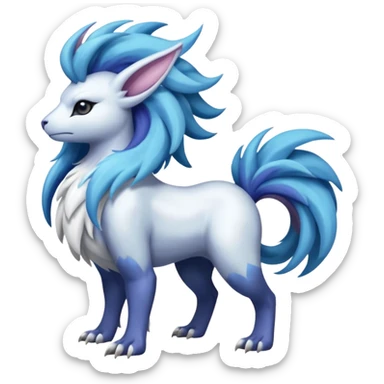 Shiny Glossy Pastel Light Divine Reptilian Draconian Furry Scaly Hairy Feathery Bovine Goated Feline Beautiful Floral Snowy Pretty Absol-Amaura-Suicune-Cobalion-fusion, full body sticker