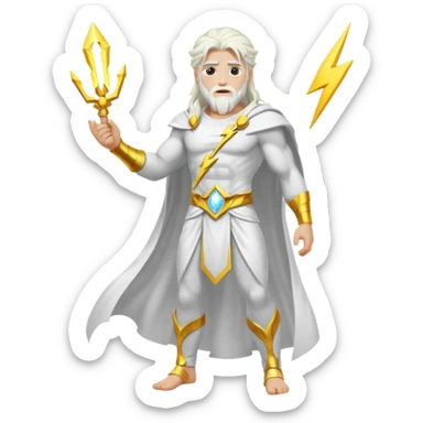Zeus, whole body, white clothes, long white  hair, lightnings sticker