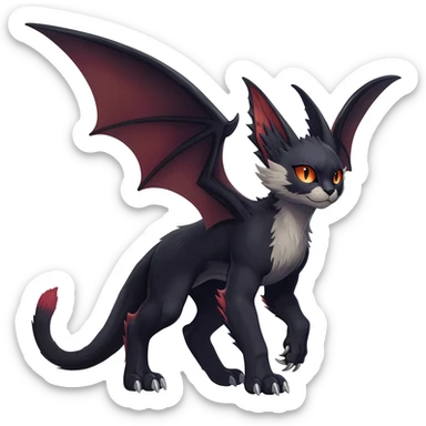 dark dull pointy edgy Noivern-Noibat-Purloin-Torracat-Lykoi-Caracal-bat-cat-Fakemon-fusion-hybrid-creature with bat-wings on head as ears sticker