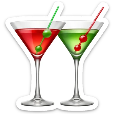 two realistic glasses of cocktail in emoji style, one is red color and one is green, martini glass shape, no straw, no fruit, no ice sticker