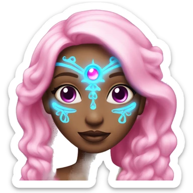 magical diva with pink andromedan skin long hair and blue eyes glowing third eye sticker