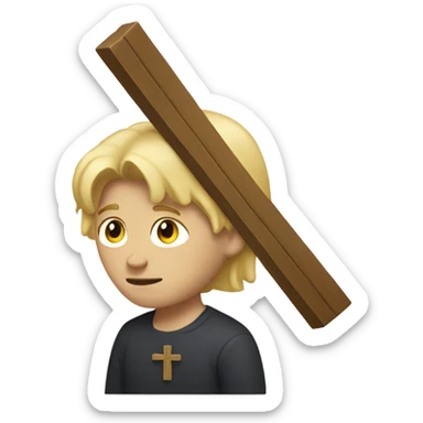 White man with blonde haire carrying a Cross sticker