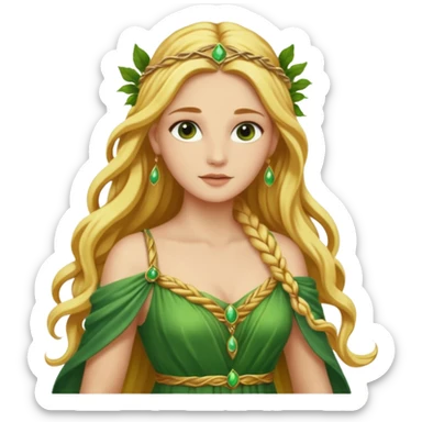 Ceres, Harvest Goddess from Rome Mythology with long golden blonde hair, green and yellow outfit, sticker