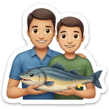 Father and son happy after catching a catfish sticker