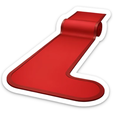 Minimalist emoji-style sticker of a blood-red carpet shaped like a thick trail or drop, flat vector design, no shadows. sticker