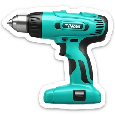 Realistic turquoise cordless power drill tool isolated.  sticker