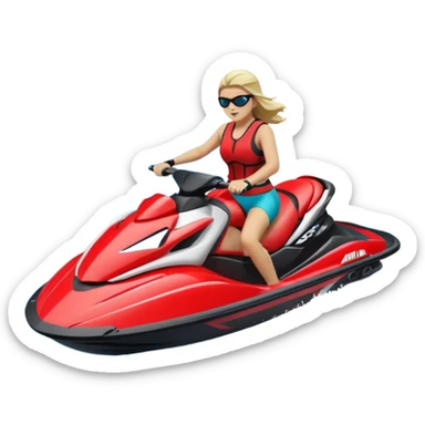 jet ski (red black and white all in the same amount. maybe a red a bit more dominant) on the sea. show the sea under the jet ski - blue with turquoise. no sky - white background instead. DO NOT REMOVE THE SEA AND THE WHITE WHEN FINALIZING!  sticker