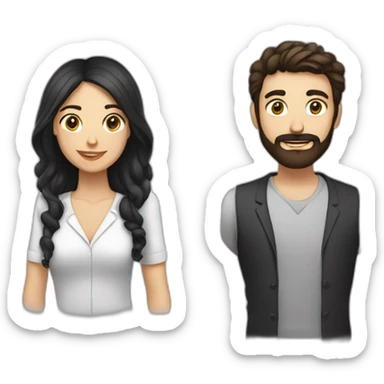 entrepreneur character with straight brown hair and beard next to woman character with black hair sticker