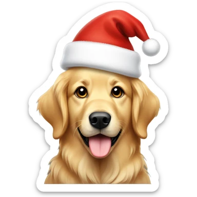 Golden retriever with a Christmas hat sticker