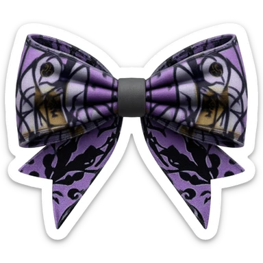 Hyperrealistic, highly detailed fabric   bow in beautiful whimsical gothic pattern print and color scheme, isolated, 3d rendering, 8k, 600 dpi sticker