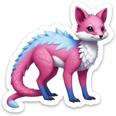 Rare realistic exotic cold ice blue Snow White dark pink cute epic pretty beautiful handsome gorgeous aesthetic colorful vibrant Vernid-Trico-species-Fakemon-creature by LiLaiRa, 4 legs, 1 tail, random markings, (full body) sticker