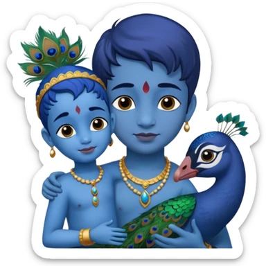Krishna as a child (Bala Krishna) with a calf, blue skin, peacock feather sticker