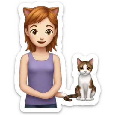 cat licks short girl with short brown hair and she has freckles sticker