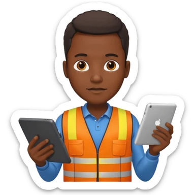 worker black man wearing orange west holding a tablet sticker