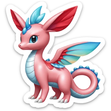 Hydro-elemental Bubbly Shiny Scaley Iridescent Cute Salamence-Milotic-Sylveon-Fakémon-fusion (full body) sticker
