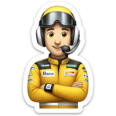 f1 car driver with a cell phone sticker