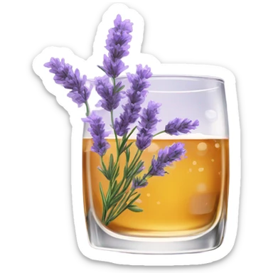 Lavender and gin in whiskey glass with sparkles sticker
