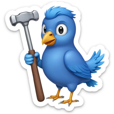 A blue Twitter bird holding a hammer sticker