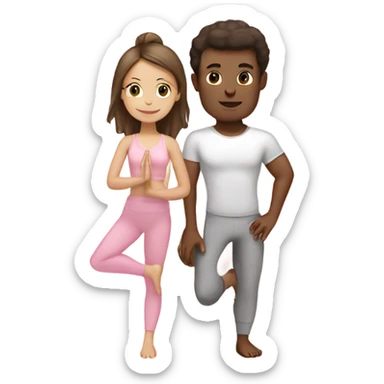 White brunette yoga girl light pink clothes and boy sticker