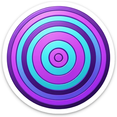Symbolic bullseye target emoji, flat design, concentric circles, neon purple & cyan glow, holographic, digital tech, abstract sparkles, dark background, no realistic texture sticker