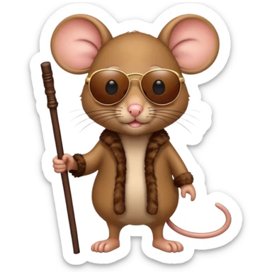mouse with sunglasses and walking stick, walking sticker