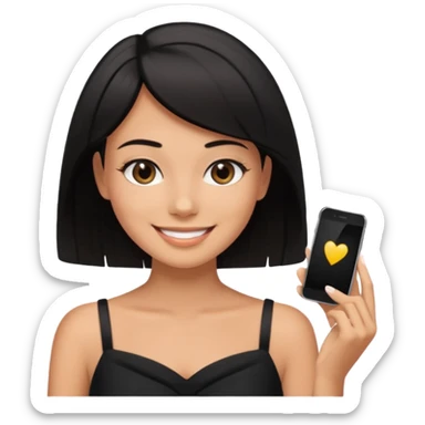 black short shoulder length hair tanned woman, black dress doing girly things sticker