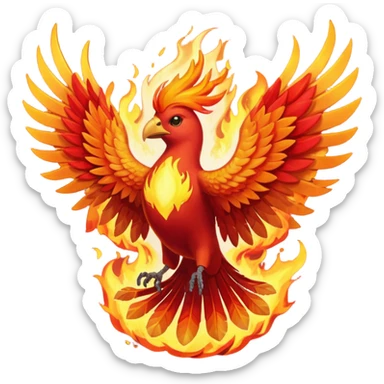 Phoenix force from marvel in a shape of flame bird face to screen with spread wings sticker