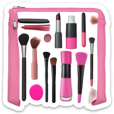 Pink makeup bag with makeup inside  sticker