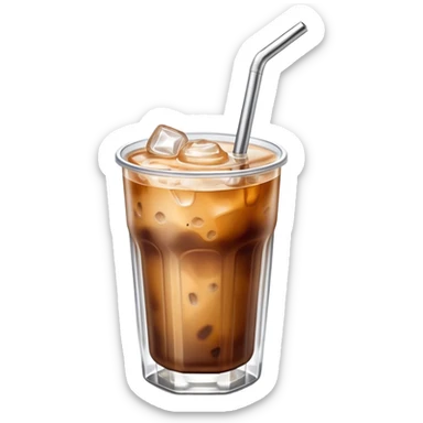 a glass of iced coffee with a metal straw sticker