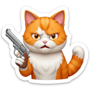 Cat with gun that's very angery sticker