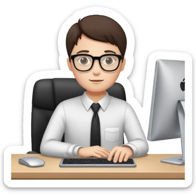 isometric, image of someone sitting at a computer desk sticker