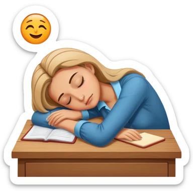 Tired woman teacher sleeping with head on desk sticker