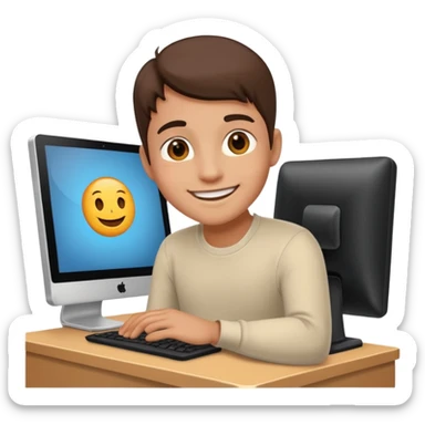 young programmer working at the computer, relieved sticker