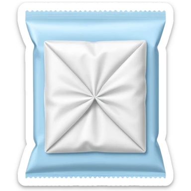 small folded white cleaning wipe partially pulled from thin flat sachet, soft slightly crinkled texture, delicate lint-free material, minimalist packet with clean edges no branding, no glasses liquid or extras, soft lighting, subtle shadows, emoji scale sticker