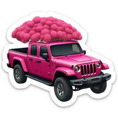 Realistic Red Jeep Gladiator with the truck bed full of pink flowers. sticker