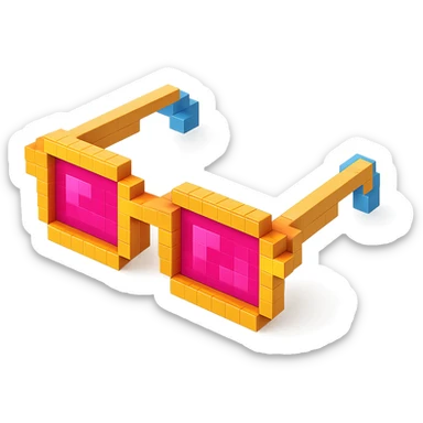 Voxel-style glasses with pink lenses, detailed and intricate sticker