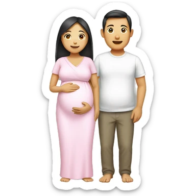 Pregnant Asian woman with her husband sticker